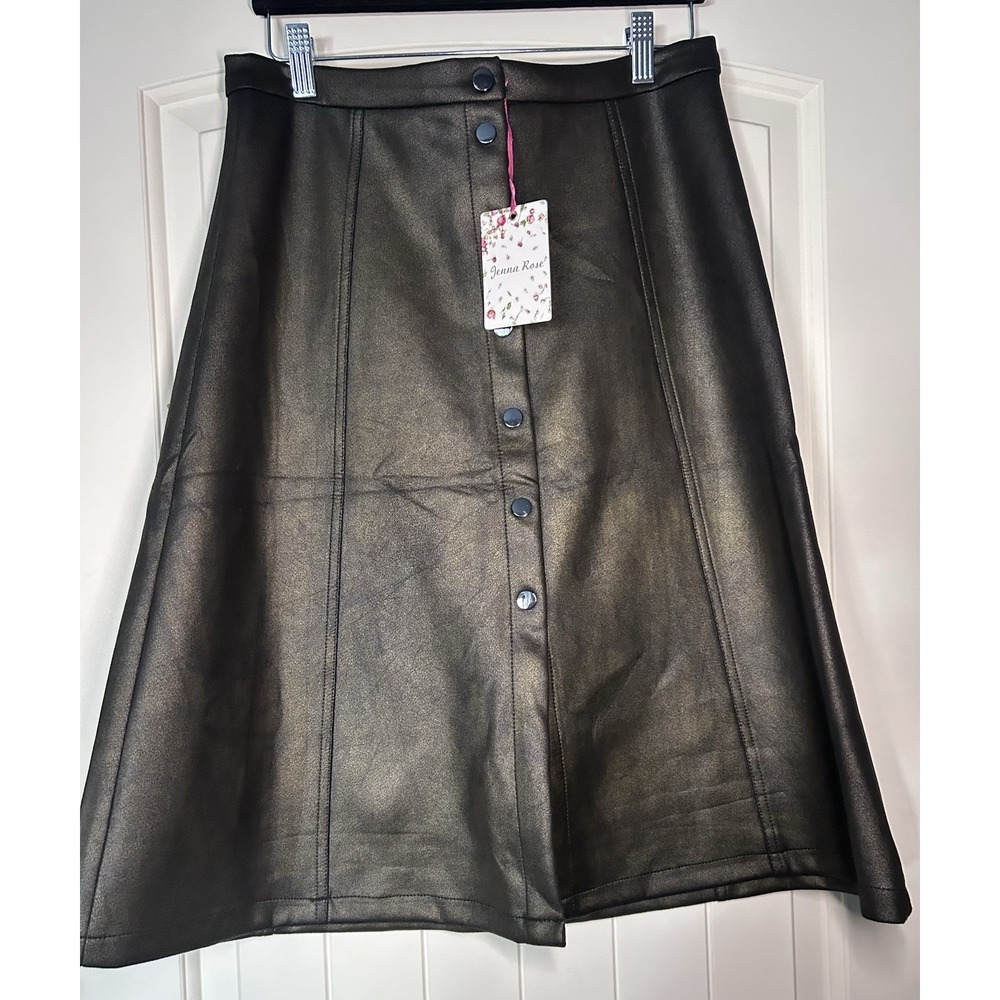 Jenna Rose Brown Gold knee Length Button Down Front Skirt Size 8, fall, office